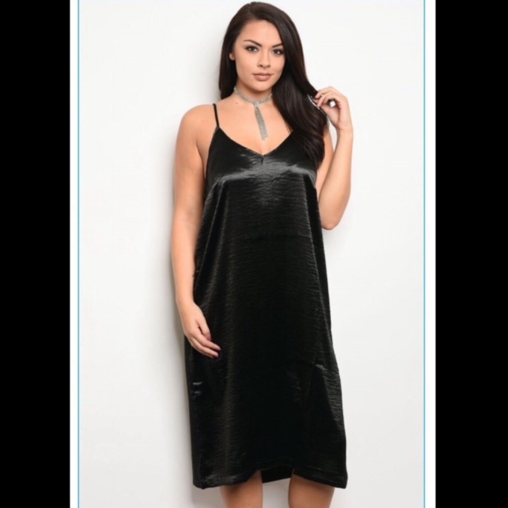 Satin Black Plus Size Dress with Straps size 2X and 3X